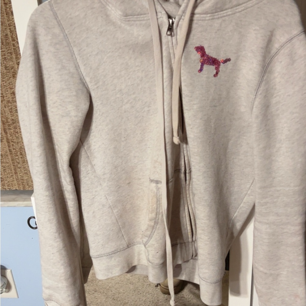 PINK Victoria's Secret Light Gray Hoodie with Pink Logo